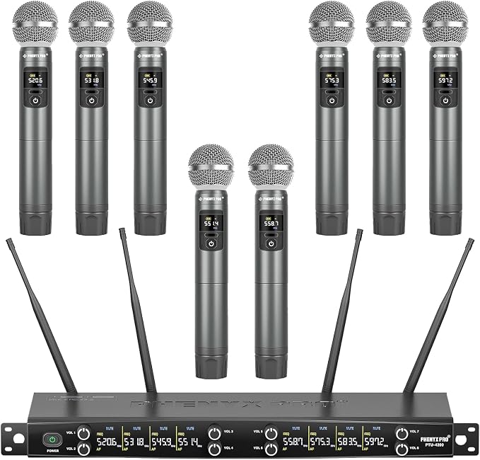 Phenyx Pro 8-Ch UHF Metal Dynamic Wireless Microphone System PTU-4200-8H