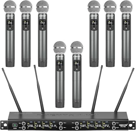 Phenyx Pro 8-Ch UHF Metal Dynamic Wireless Microphone System PTU-4200-8H