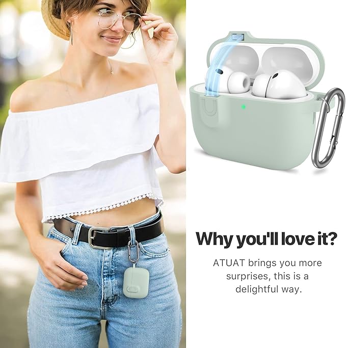 ATUAT for AirPods Pro 3 Case with Magnetic Lid Lock, Protective Soft Silicone Cover with Keychain Cleaner Kit for Women Men for Apple AirPods Pro 3rd Generation(2025), Front LED Visible, Fog
