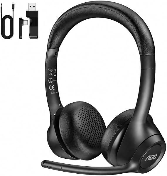 AOC Wireless Headset with MICR for Work, AI ENC Noise Cancelling