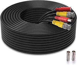 200ft Bnc Cable All-in-One Siamese Video and Power Security Camera Cable, Extension Wire Cord with 2 Female Connectors for All Max 5MP HD CCTV DVR Surveillance System (200ft Cable, Black)