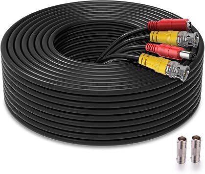 200ft Bnc Cable All-in-One Siamese Video and Power Security Camera Cable, Extension Wire Cord with 2 Female Connectors for All Max 5MP HD CCTV DVR Surveillance System (200ft Cable, Black)