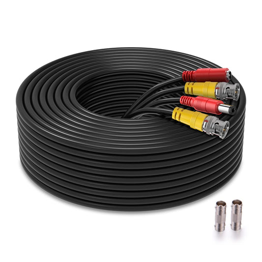 200ft Bnc Cable All-in-One Siamese Video and Power Security Camera Cable, Extension Wire Cord with 2 Female Connectors for All Max 5MP HD CCTV DVR Surveillance System (200ft Cable, Black)