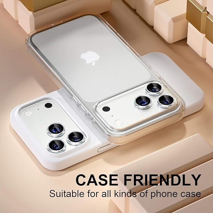 Misea Compatible for iPhone 17 Pro/iPhone 17 Pro Max Camera Lens Protector, Ultra-HD Tempered Glass Camera Cover Screen Protector Metal Individual Ring Protector Decoration Accessories, Silver