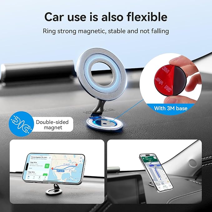 Ultra-Light Dual Sided Magnetic Phone Holder,Car Mount, 360 ° Rotation Finger Ring Holder,Foldable Magnetic Cell Phone Grip Stand Removable Phone Kickstand for All Phones MagSafe Accessories