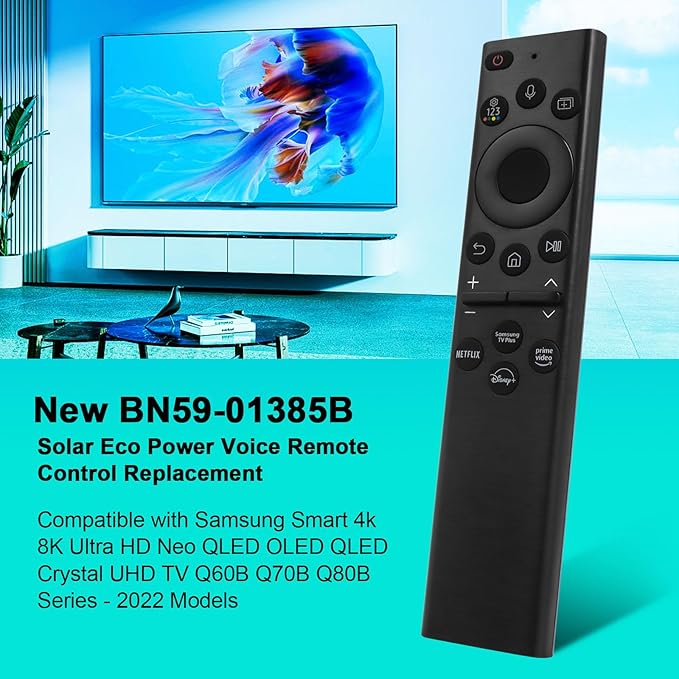 BN59-01385A Solar Voice Remote Replacement for Samsung Frame Smart TV Remote with Bluetooth Rechargeable Solar Cell, Compatible with Samsung 2021-2022 Neo LED 4K Ultra HD TV, 4 Shortcut Buttons, Black