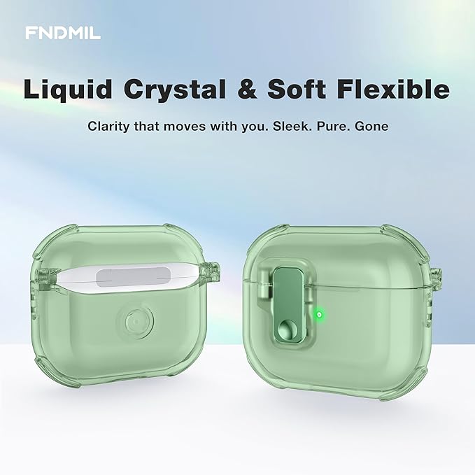 Clear Case for AirPods 3 Case Cover with [Lock Safety & Pop Up][Military Shockproof] Anti-Yellow Transparent Soft TPU Wireless Charging for AirPods 3 Generation Case with Keychain, Clear Green