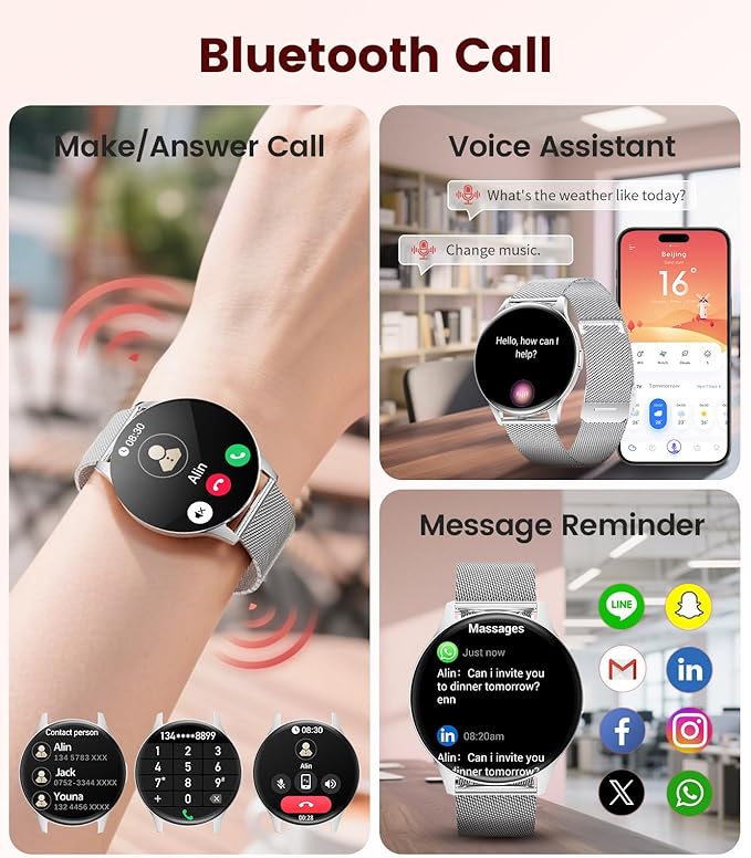 LIGE Smart Watches for Women, Call/Reminders, 1.43" AMOLED Ultra-Thin Activity Trackers with Heart Rate/Sleep/SpO2 Monitor, 100+ Sports Modes Fitness Watch for iOS Android, Mesh Silver
