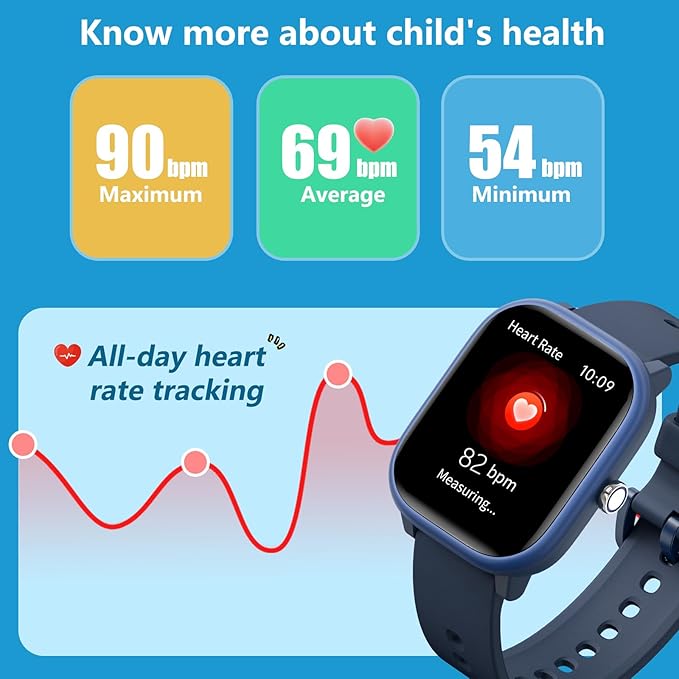 Kids Wach for Girls Boys 6-15 Year Old - Smart Watch for Kids 1.8" Fitness Tracker,No Phone needed,Pedometer Sleep Monitor Heart Rate Waterproof,Puzzle Game for Girls Boys Teens Birthday Gift (Blue)