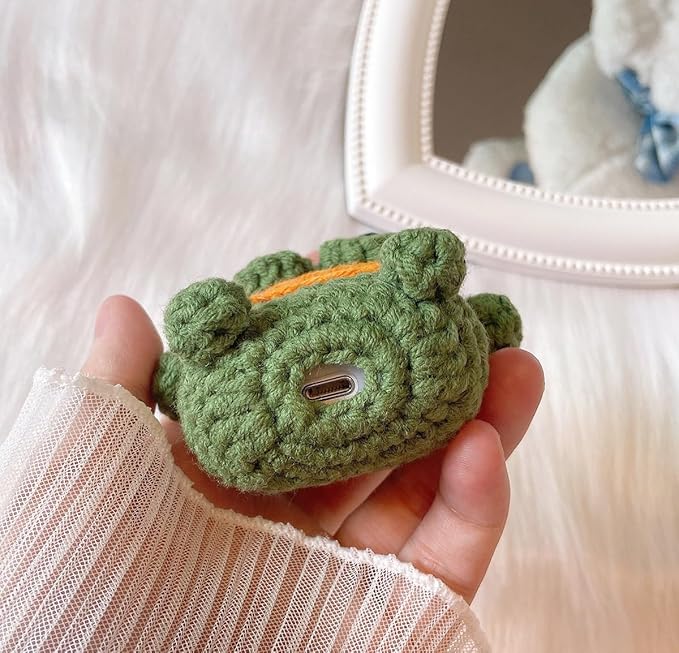 Yatchen Plush Case for AirPods 4, Kawaii Cute 3D Cartoon Fur Sausage Mouth Frog Design Funny Mini AirPods 4rd Generation Cover with Keychain Protective Case for Women Girls