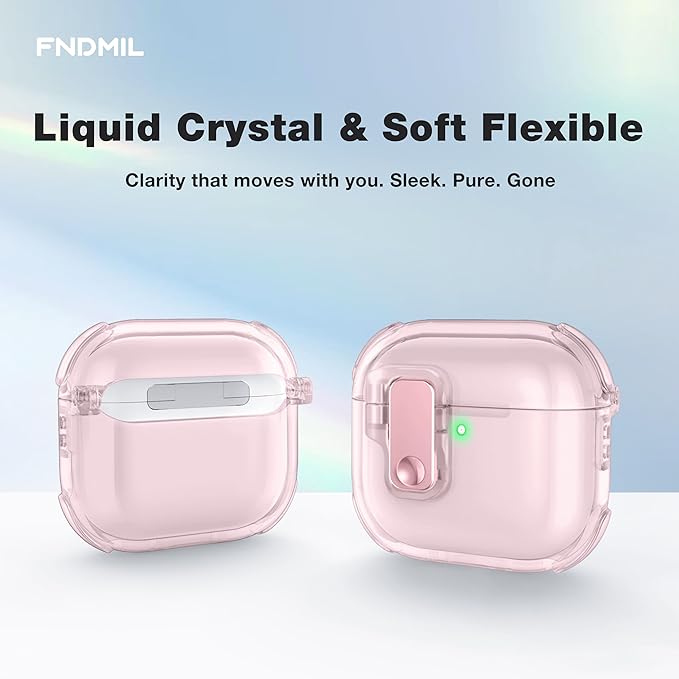 Clear Case for AirPods 4 Case Cover with [Lock Safety & Pop Up][Military Shockproof] Anti-Yellow Transparent Soft TPU Wireless Charging for AirPods 4th Generation Case with Keychain,Clear Pink