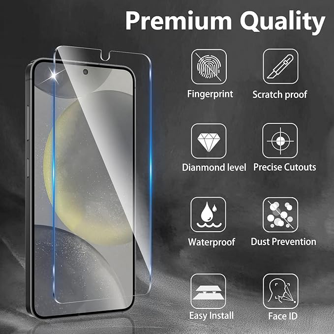 3 Pack Screen Protector Designed for Galaxy S24 Plus with 3 Pack Tempered Glass Camera Lens Protector,Ultra HD Clear,9H Hardness,Easy Install - Case Friendly,Scratch Resistant