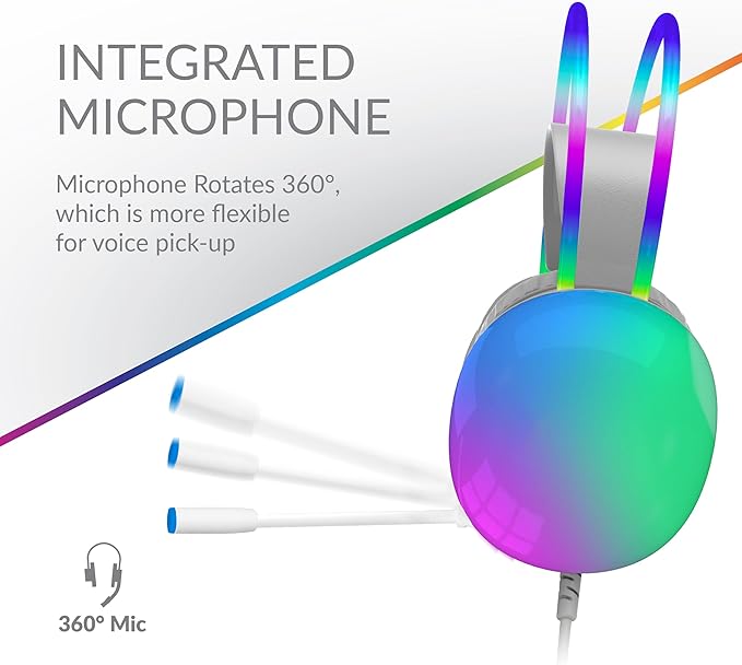 Supersonic IQ Sound IQ-490RGB Pro-Wired Gaming Headset, 7.1 Surround Sound, RGB Lighting, Hi-Fi Speaker, Comfortable Fit, 360° Rotating Microphone, Universal Compatibility PC, Laptop and Mobile