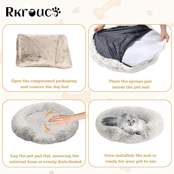 Fluffy Dog Bed Calming Donut Beds for Large Dogs Warming Round Small Medium Pet Nest Cozy Cat Mattress Indoor Washable Puppy Kennel Kittens Sleep Mat (L, 35.4×35.4 inch, Gradient Coffee)