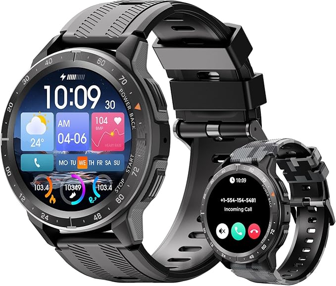 VIRAN Military Smart Watches for Men, 5ATM Waterproof Rugged Smart Watch with Bluetooth Call (Answer/Dial Call), Outdoor Fitness Tracker Watch with 100+ Sport Modes for Android and iOS (Black)