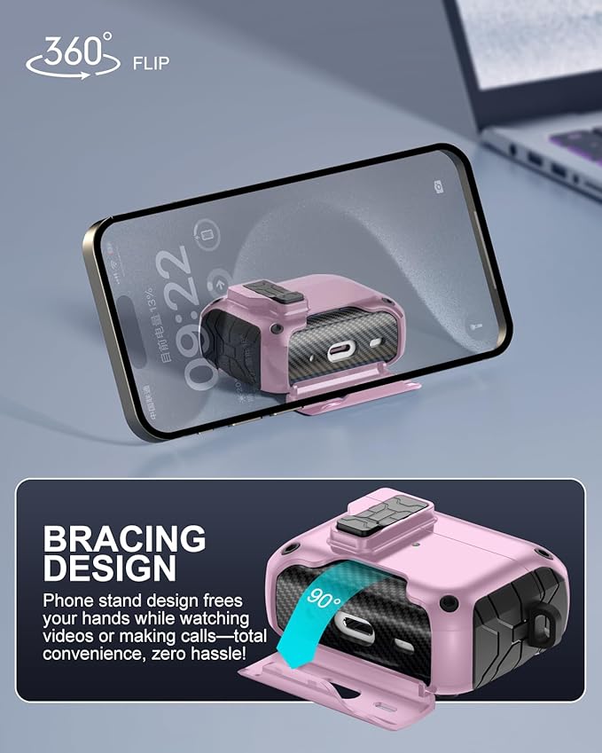 Lerobo for AirPods Pro 2 Case, Compatible with Apple AirPods Pro Case 1st/2nd Generation, Drop Protection Cover with Phone Stand & Cleaner Kit, Magnetic Automatic Lock, Compatible with Magsafe, Pink