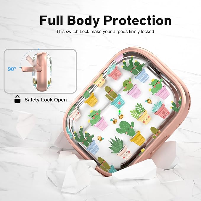 Maxjoy for AirPods Pro 2nd/1st Generation Case, Cute AirPod Pro 2 Case with Safety Lock Hard iPod Pro Cover for Women Men with Keychain for AirPod Pro Cover(2023/2022/2019), Cactus