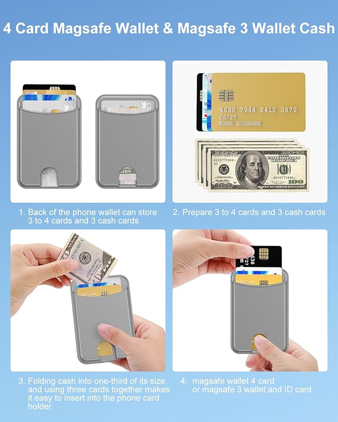Miroddi for Magsafe Wallet, Magnetic Card Holder for iPhone 17/16/15/14/13/12 Series, Leather Magnet Phone Wallet Fit 4 Cards 3 Cash, Ultra-Thin, RFID Blocking, Dark Grey
