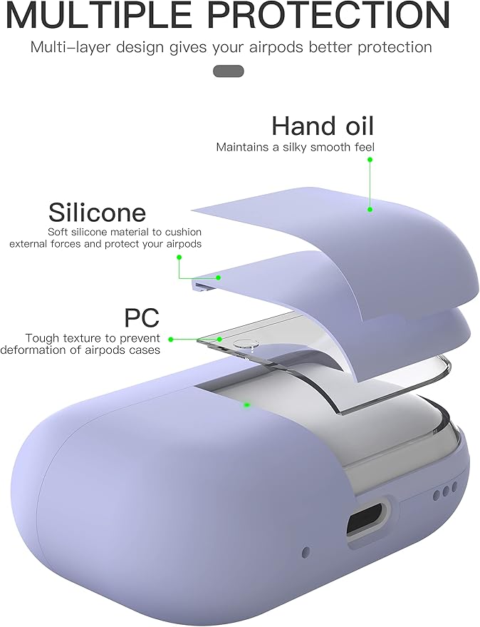 Liquid Silicone Case for AirPods Pro 2, Triple Layer Hybrid Protective Hard Case Shockproof Cover Compatible with AirPods Pro 2nd Generation (Purple)