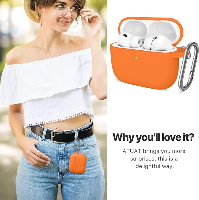 ATUAT for AirPods Pro 3 Case Cover with Cleaner, Protective Soft Silicone Skin with Keychain for Women Men for Apple AirPods Pro 3rd Generation Case(2025), Front LED Visible, Bright Orange