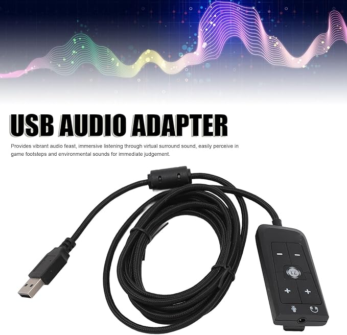 USB to 3.5mm Jack Audio Adapter, External USB Sound Card with Volume Control, Virtual 7.1 Surround Sound, USB Adapter for HyperX Cloud II Gaming Headset, Compatible with PC