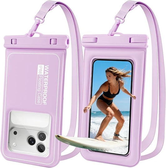 Floating Waterproof Phone Pouch 2 Pack, IP68 Waterproof Phone Case, Up to 8.3" Dry Bag for iPhone 17 16 15 14 Pro Max Samsung S25 Ultra S24 S23, Kayak/Beach/Cruise Travel Essentials, Purple