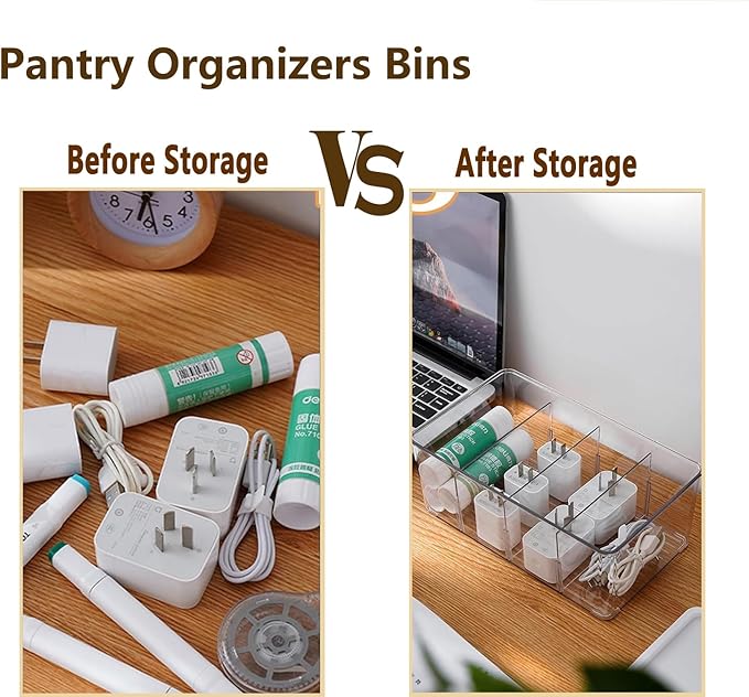 2 Pack Pantry Organizers and Storage,Clear Plastic Organizer Bins for Kitchen,Fridge,Drawer Organization and Storage,4 compartment Snack Containers for Spice Packets,Tea bag