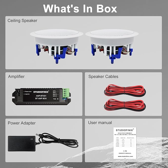 STUDIOFINIX 5.25 Inch Bluetooth Ceiling Speakers,300 Watt Max Power Output for Indoor Kichten,Living Room,Study Room,Basement and Covered Patio