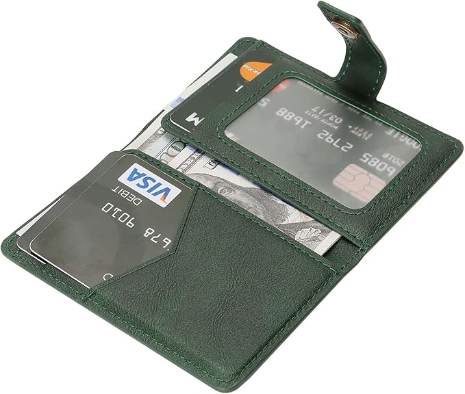Ultra-Thin Magnetic Wallet Card Holder for iPhone and All MagSafe Protective Cases,Premium PU leather, powerful magnetic closure, stand function, 6 card slots (Green)