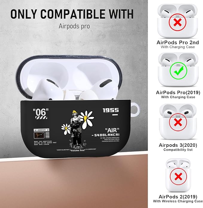 for Airpods Pro Case, Cute Cool Cartoon Character Pattern TPU Soft Cases for Airpods Pro Case 1st Gen, Shockproof for Airpods Pro 2019 Case Men Women with Cleaner Kit & Keychain