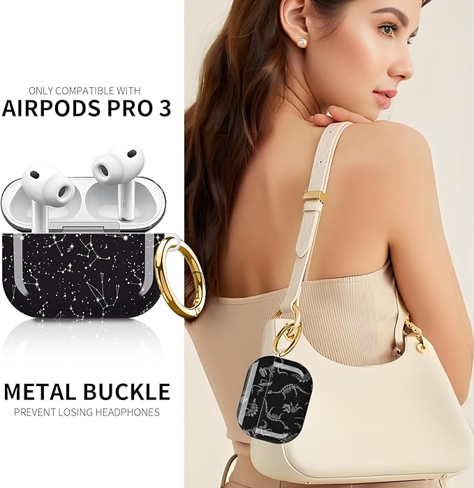 Compatible with AirPod Pro 3rd Generation Case 2025,Fashion Protective Cover with Keychain, Anti-Scratch, Drop Protection,Shockproof Cover for AirPod Pro 3 Women(Dinosaur Skull)
