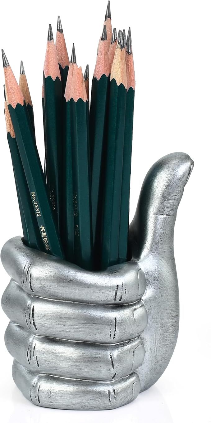 Thumbs Up Pen Holder and Phone Stand,Thumbs Up Very Good Pen Container Cell Phone Stand Holder Desk Organizer Decoration for Office Desk Home Decorative (silvery)