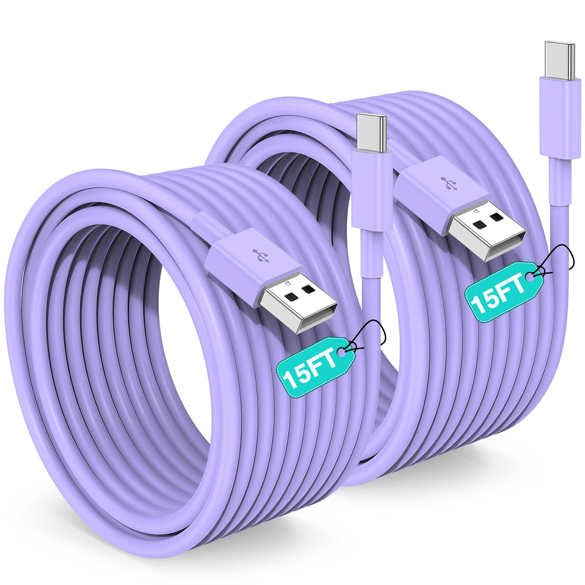 Extra Long USB C Cable Fast Charging 15FT, [MFi Cerytified] Long USB A to USB C Cable for iPhone 16 15 Charger Cord 5m,Type C Cable C Charger for iPhone 16 15 Pro Max/16 15 Plus/iPad/Samsung (Purple) - Image 2