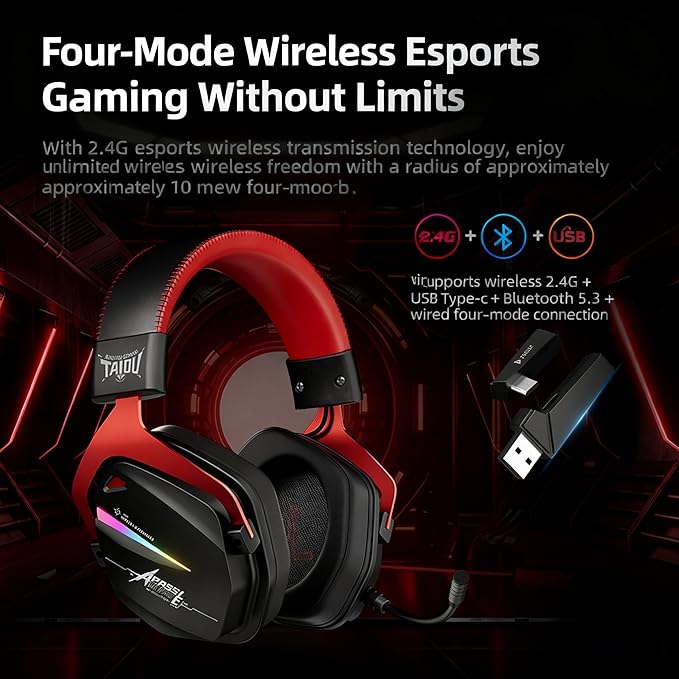 THS326 Wireless Gaming Headset 7.1 Surround Sound for PS5 PS4 PC Switch TOPSPEED Gaming Headphones, Noise Canceling Mic, 250Hr Battery, Low 15ms Latency, Lightweight, BT 5.3 FPS Games (Pink)