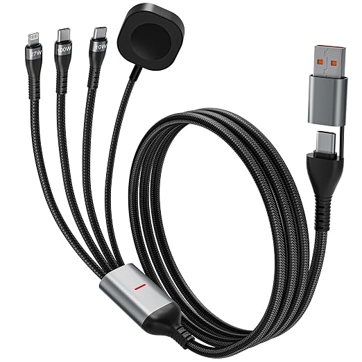 100W 4-in-2 Charging Cable: 10ft USB-C Cord (100W/10W), Includes MFi Magnetic Apple Watch Charger Compatible with iPhone 17/16/15, iPad, MacBook, Galaxy S24/S23