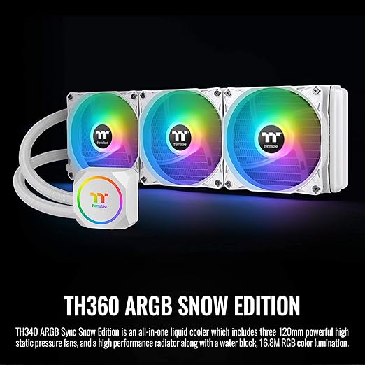 Thermaltake TH360 ARGB Motherboard Sync Snow Edition Intel LGA1700 Ready/AM5/AMD All-in-One Liquid Cooling System 360mm High Efficiency Radiator CPU Cooler CL-W302-PL12SW-B, White
