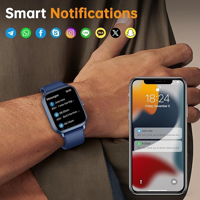 Smart Watch for Men Women, Fitness Tracker (Answer/Make Call), 1000 mAh Battery, 120+ Sport Modes, Step Counter/Sleep Monitor Fitness Watch, Smartwatch for Android/iPhone (Deep Blue)