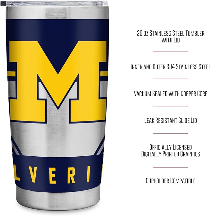 Rico Industries NCAA 20oz Stainless Steel Tumbler with Lid - Great For Coffee, Tea, Water or Cocktails