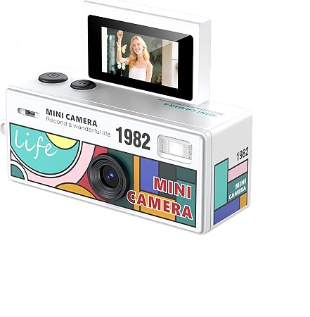 Tangxi Mini Keychain Camera with 0.96 Inch Flip Screen, Built in Flash, 130 Wide Angle, 1080P HD Tiny Vintage Digital Camera for Beginners Teens and Adults (White)