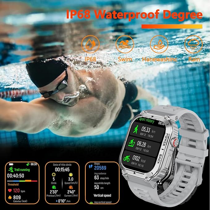 Military GPS Smart Watch for Men Pressure/Altitude/Compass,Fitness Smart Watch for Android Phones and iPhone,Outdoor Waterproof Fitness Tracker with Blood Oxygen/Heart Rate/Sleep/100+ Sport Modes