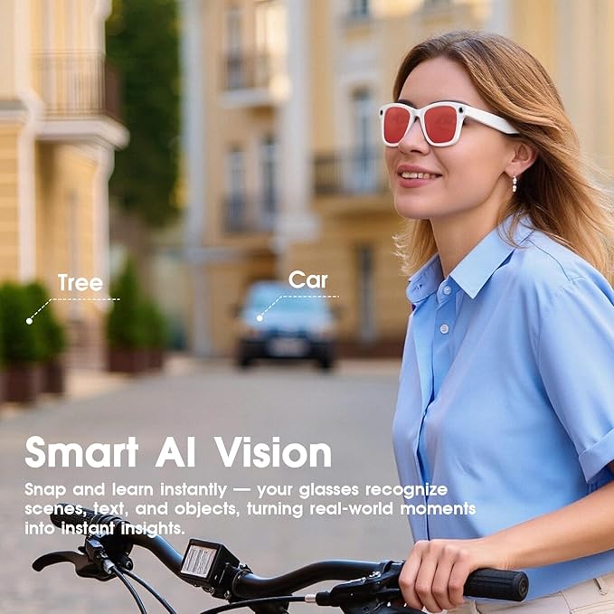 AI Smart Glasses with Camera, 8MP HD Video/Recording Camera Glasses for Men Women (139 Languages), Real-Time Translation, AI Object Recognition, IP65 Waterproof, Bluetooth Sunglasses for Vlog Travel