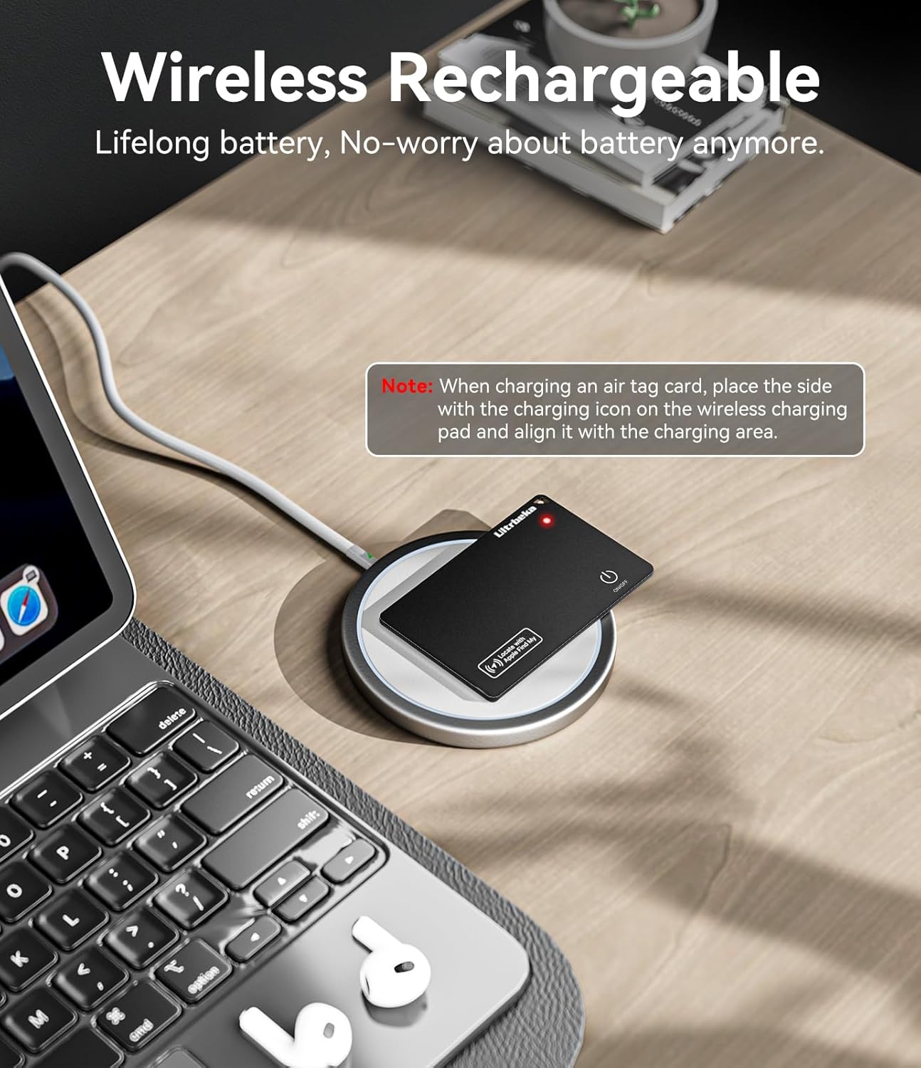 Ultra-Thin Wallet Tracker Card IP68 Waterproof Bluetooth Finder Apple Find My Compatible Wireless Charging iOS