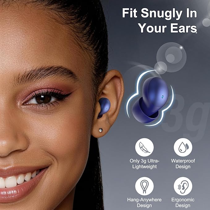 2026 Sleep Earbuds Bluetooth 6.0 in Ear, Small Earplugs for Side Sleepers, 48H Playtime Sleep Earphones with Sleep Mode, Personal Alarm, Mini Sleep Headphones with Sleep Monitor and APP, Blue