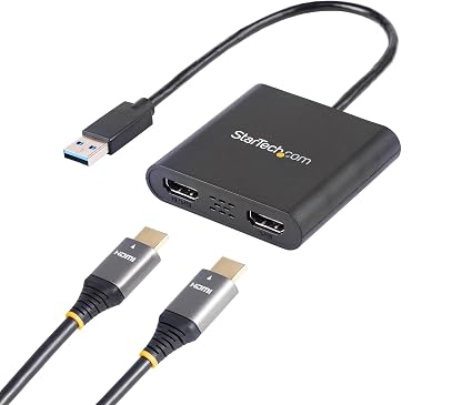 StarTech USB-A 3.0 to Dual HDMI Adapter, 4K 30Hz + 1080p 60Hz, Windows only