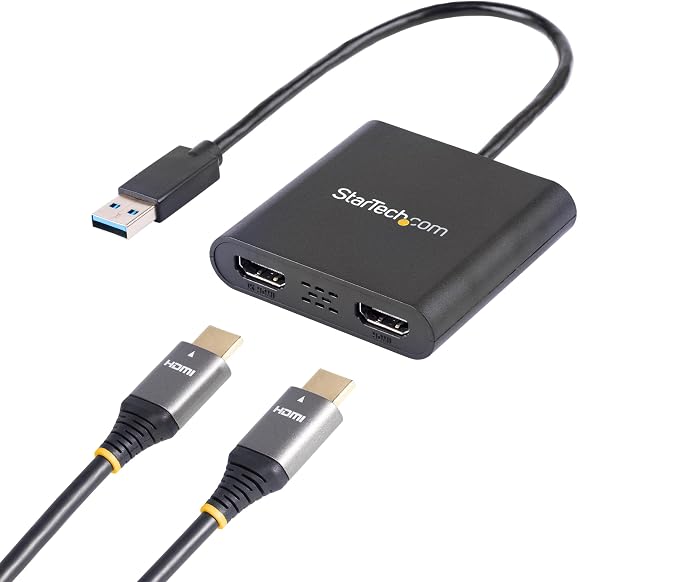 StarTech USB-A 3.0 to Dual HDMI Adapter, 4K 30Hz + 1080p 60Hz, Windows only