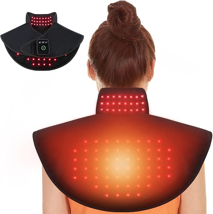 Cordless Infrared Red Light Therapy for Neck Shoulders Pain Relief, 5000mAh 850nm Near-Infra Device for Upper Back Body with Timer, 660nm Wearable Heating Pad for Women Men Elderly Relaxation