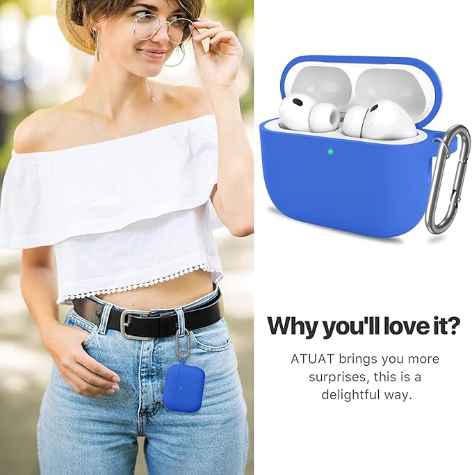 ATUAT for AirPods Pro 3 Case Cover with Cleaner, Protective Soft Silicone Skin with Keychain for Women Men for Apple AirPods Pro 3rd Generation Case(2025), Front LED Visible, Blue