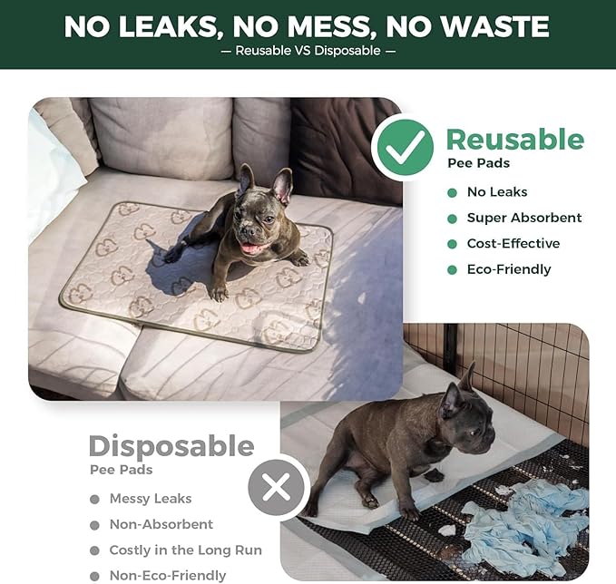 FXW Washable Pee Pads for Dogs, Puppy Pads with Super Absorbent, Specifically Designed for 48inch Cages, 29" x 47" Rectangle, Khaki, 1 Pack