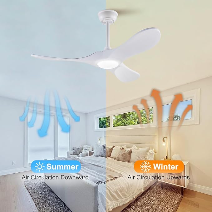 42 Inch Ceiling Fan with Lights and Remote control, Reversible DC Motor Wood Ceiling Fan with Remote Control, 3 Blades White Modern Ceiling Fans with Light for Outdoor Indoor Living room Patios