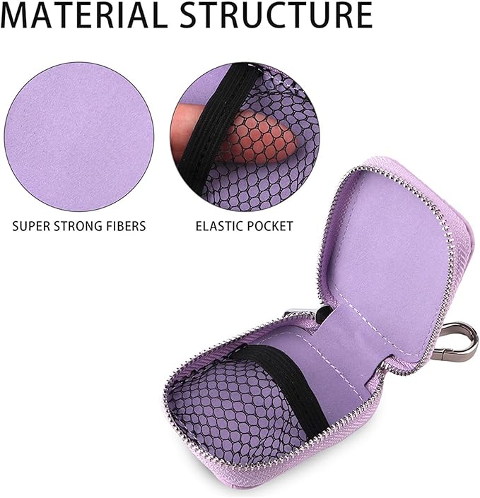 Earbud Case, Headphone Storage Case for AirPods 4/1/2/3/Pro 2, Leather Plaid Zipper Carrying Pouch Earbuds Bag with Keychain for Wireless Earphones, Wired Headphone & USB Cable Lattice Purple